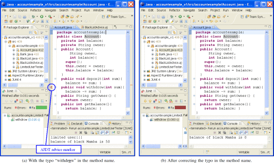 Figure 2: - Account code displayed in Eclipse with the AJDT plug-in.